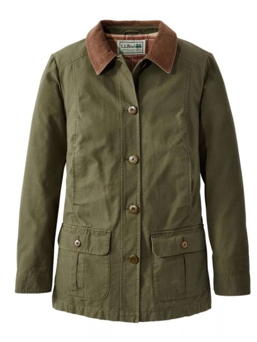 L.L.Bean Women’s Green Brown Corduroy Collar Chore Field Barn Coat Jacket Large